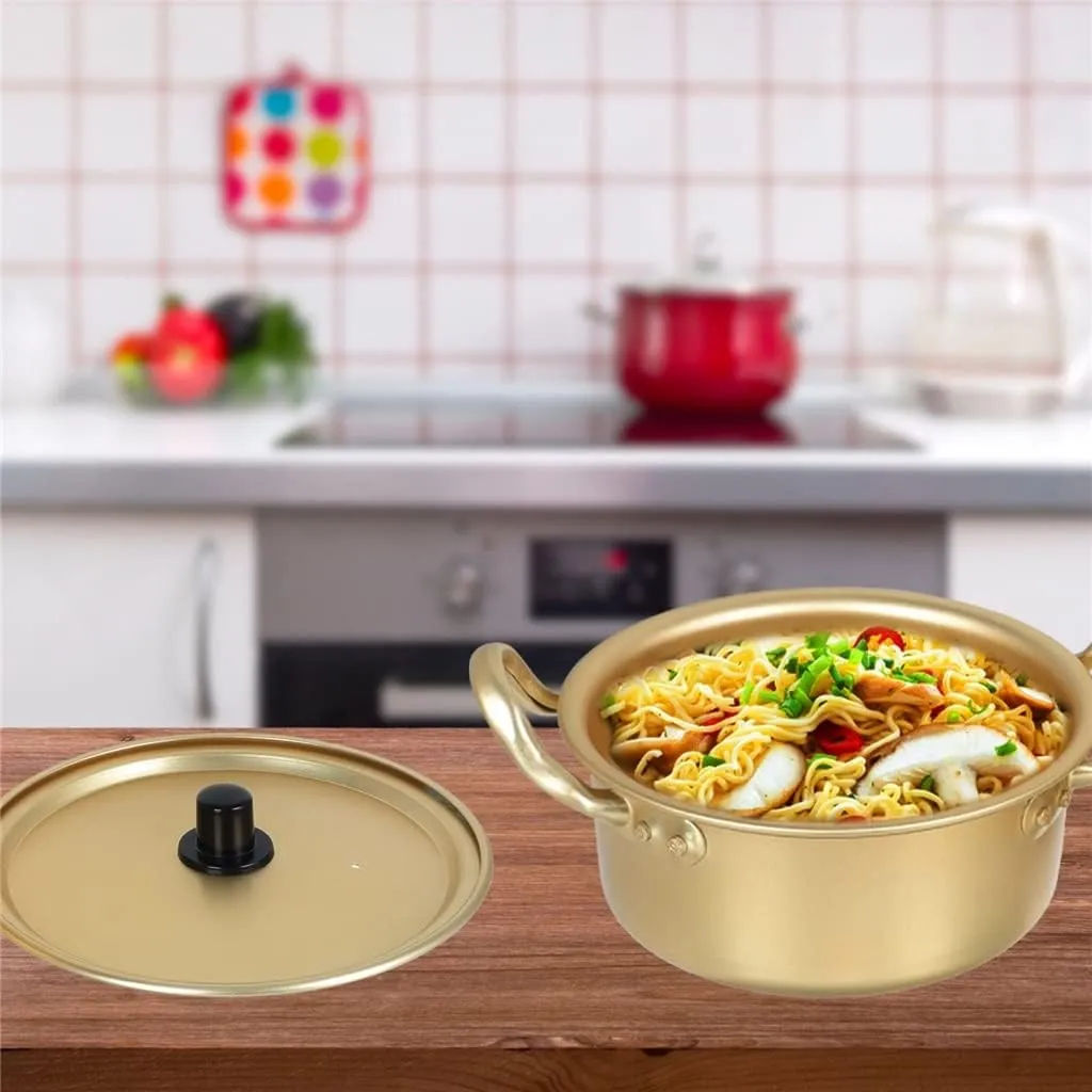 1 Set Binaural Aluminum Noodles Pot Heat-Resistant Ramen Pan for Kitchen Korean Soup Pot Instant Noodles Pot Small Hotpot