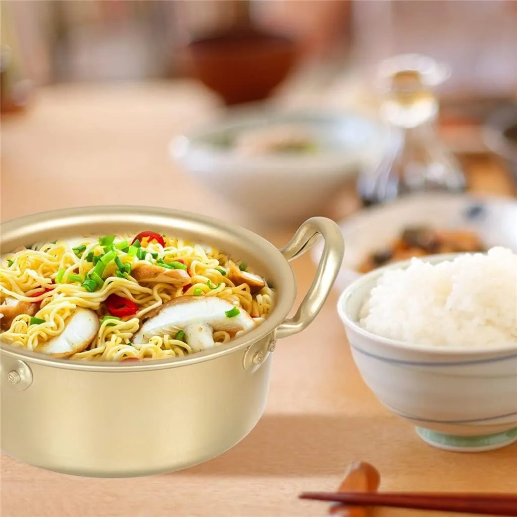 1 Set Binaural Aluminum Noodles Pot Heat-Resistant Ramen Pan for Kitchen Korean Soup Pot Instant Noodles Pot Small Hotpot