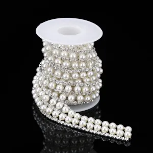 1 Yard Pearl Beaded Trim Crystal Rhinestone Applique Chain Pearl Beaded Trim for Sewing, Crafts, DIY Decoration, Wedding，Clothing