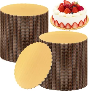 100 Pack Gold Cake Round Board Circle Base Boards Disposable Plate Scalloped Bases Round Coated Circle Trays Base Boards for Dessert Party Supplies(6 Inch)