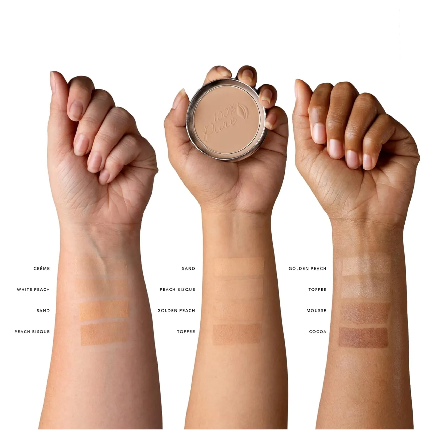 100% PURE Powder Foundation Matte Finish Face Makeup - Oil Absorbing Pressed Poreless Concealer - Vegan Fruit Pigmented Creme Color (Fair Shade w/Yellow Undertones) - 0.32 Oz