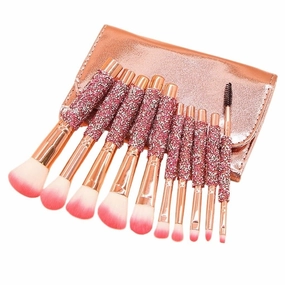 10 Diamond Inlaid Makeup Brushes Set With Bag, Beauty Brushes, And Makeup Tools(D)