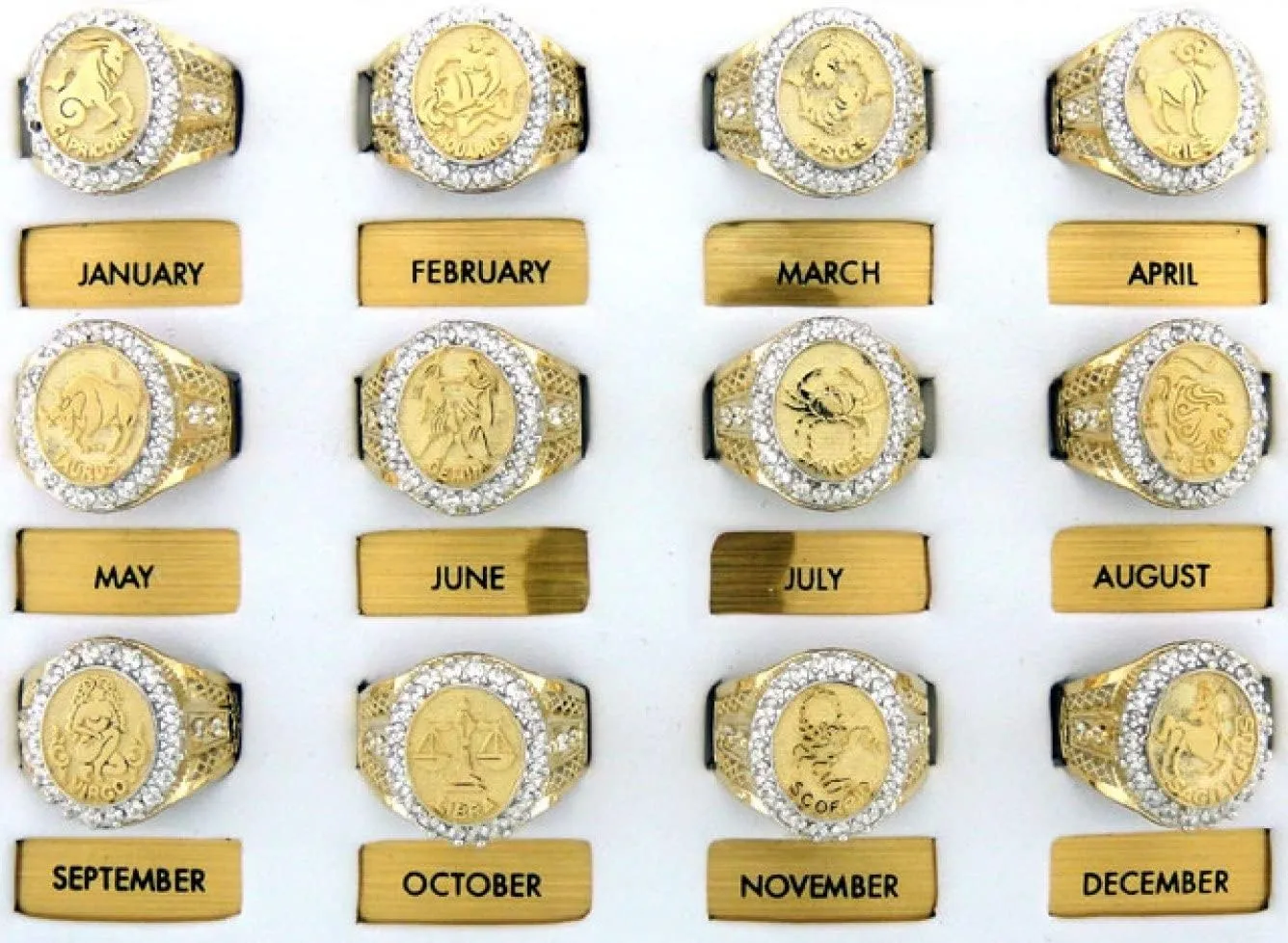 10k Solid Yellow Gold CZ Accented Men's Aquarius Zodiac Ring