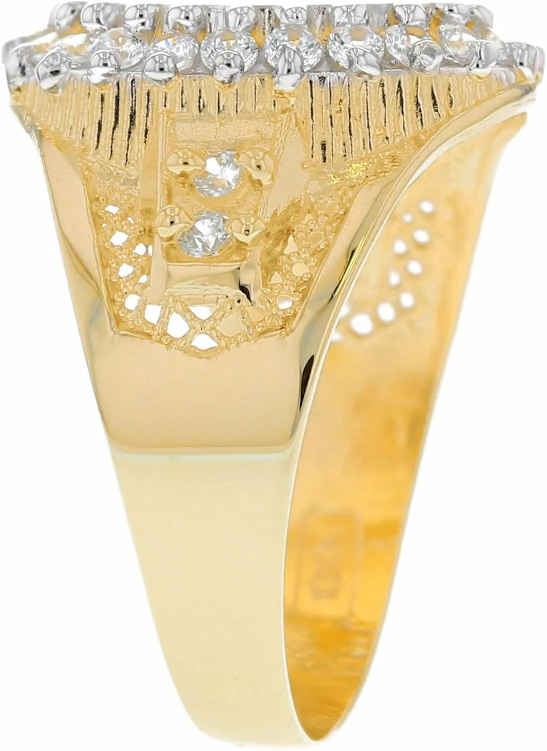 10k Solid Yellow Gold CZ Accented Men's Aquarius Zodiac Ring