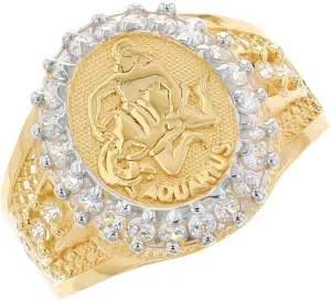 10k Solid Yellow Gold CZ Accented Men's Aquarius Zodiac Ring