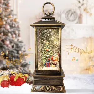 10" Christmas Snow Globe Lantern with Music, Glittering Christmas Tree Crown, Christmas Decorations Musical Snow Globe Lantern, Shimmering Music Box, USB and Battery Powered Christmas Decorations Gift
