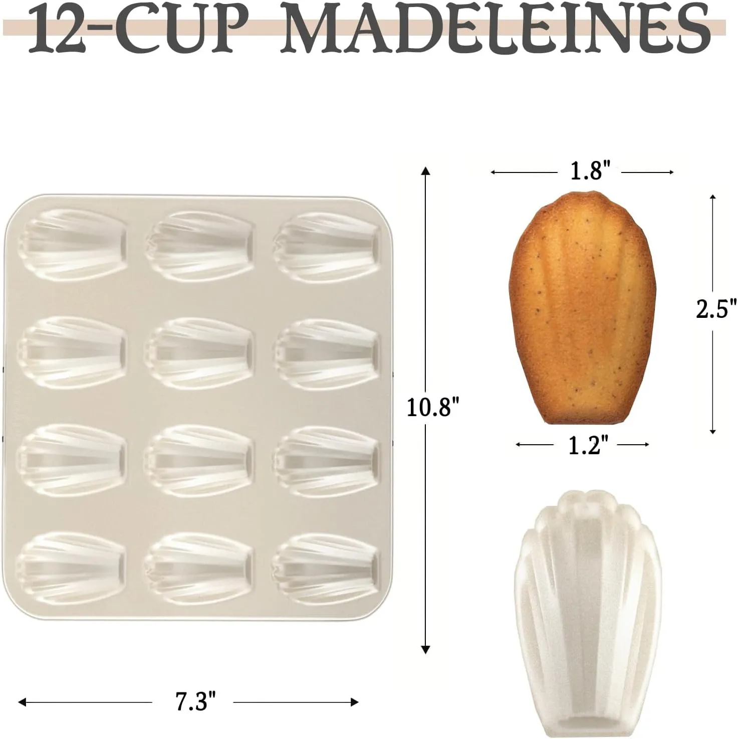 12-Cavity Madeleines Cak Pan 2Pcs, Non-Stick Shell Shape Mold, Heavy Duty Carbon Steel Cake Pans for Oven Baking,Golden - Bake Like a Pro