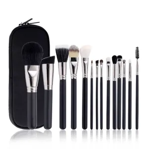 14 Classic Black Handle Silver Tube High Cost Performance Professional Makeup Brush Set