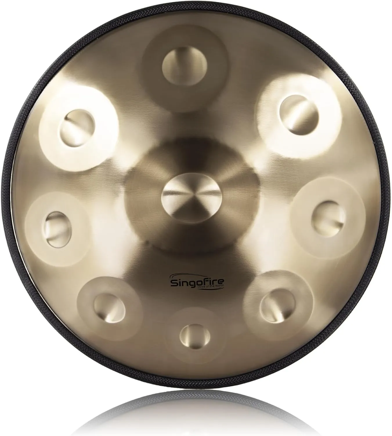 18-Inch Handpan Drum, 9-Notes for Adults, 440Hz D Minor Kurd, Soft Bag, Mallets, Stand and Dust-Free Cloth (Gold)