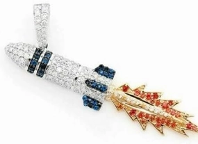 2.50 CT Blue Diamond Rocket Pendant Hip Hop Men's Jewelry 14k White Gold Finish