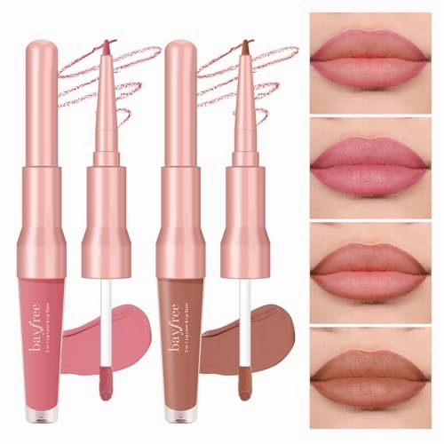 2 PCS Lip Liner and Lip Stain Combo Set, High Pigmented Long Lasting Velvet Lip Tint, Well-Defined Lipliner, Weightless Waterproof Not Animal Tested, Matte Finish Makeup