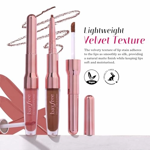 2 PCS Lip Liner and Lip Stain Combo Set, High Pigmented Long Lasting Velvet Lip Tint, Well-Defined Lipliner, Weightless Waterproof Not Animal Tested, Matte Finish Makeup