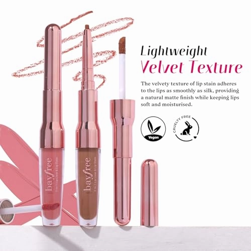 2 PCS Lip Liner and Lip Stain Combo Set, High Pigmented Long Lasting Velvet Lip Tint, Well-Defined Lipliner, Weightless Waterproof Not Animal Tested, Matte Finish Makeup