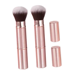 2pcs Dual-ended Travel Makeup Brush Retractable Foundation Blush Tool with Cap Versatile Blending Brush for Eyes Cheeks Portable Cosmetic Go Touch-ups