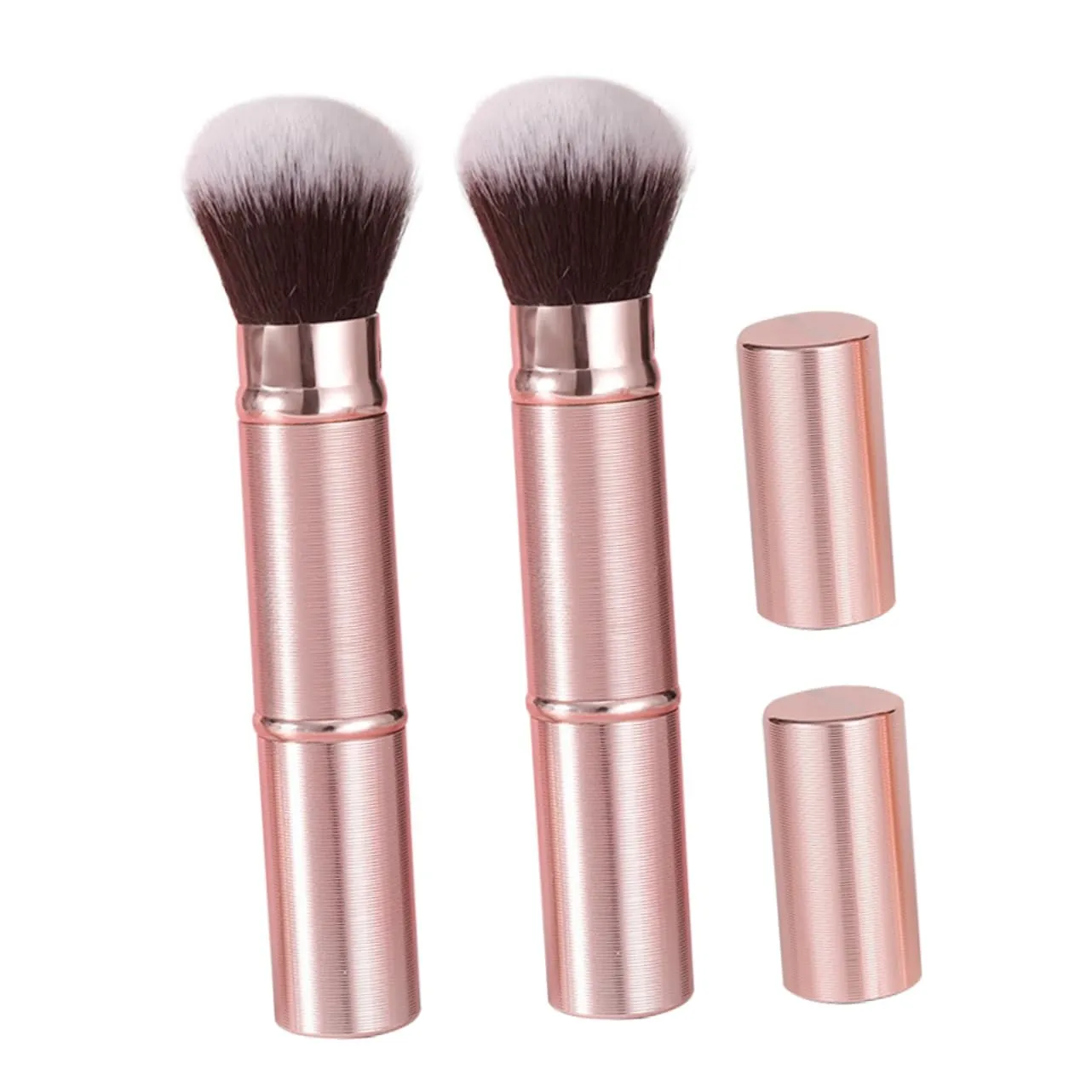 2pcs Dual-ended Travel Makeup Brush Retractable Foundation Blush Tool with Cap Versatile Blending Brush for Eyes Cheeks Portable Cosmetic Go Touch-ups