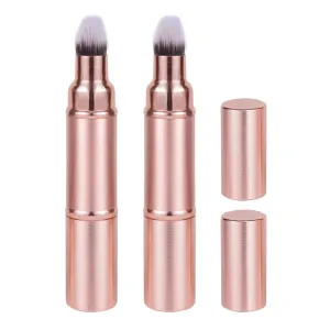 2pcs Retractable Dual Ended Makeup Brush with Protective Cap Portable Blush Foundation Brush for Travel Compact Cosmetic Tool for Effortless Application