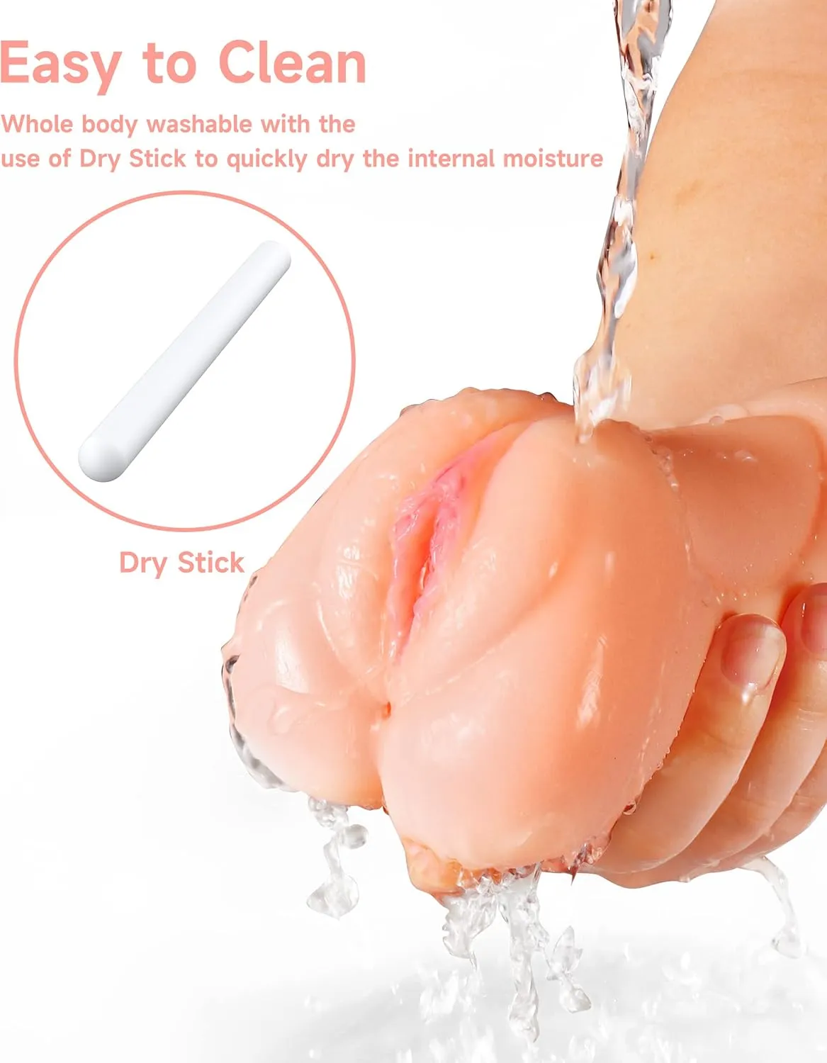 3 in 1 Male Masturbator Adult Sex Toys, Pocket Pussy with Real Mouth Tongue 3D Textured Vagina & Tight Anus & Drying Stick, Sex Doll Male Blowjob Stroker Toy for Man Masturbation (Flesh)