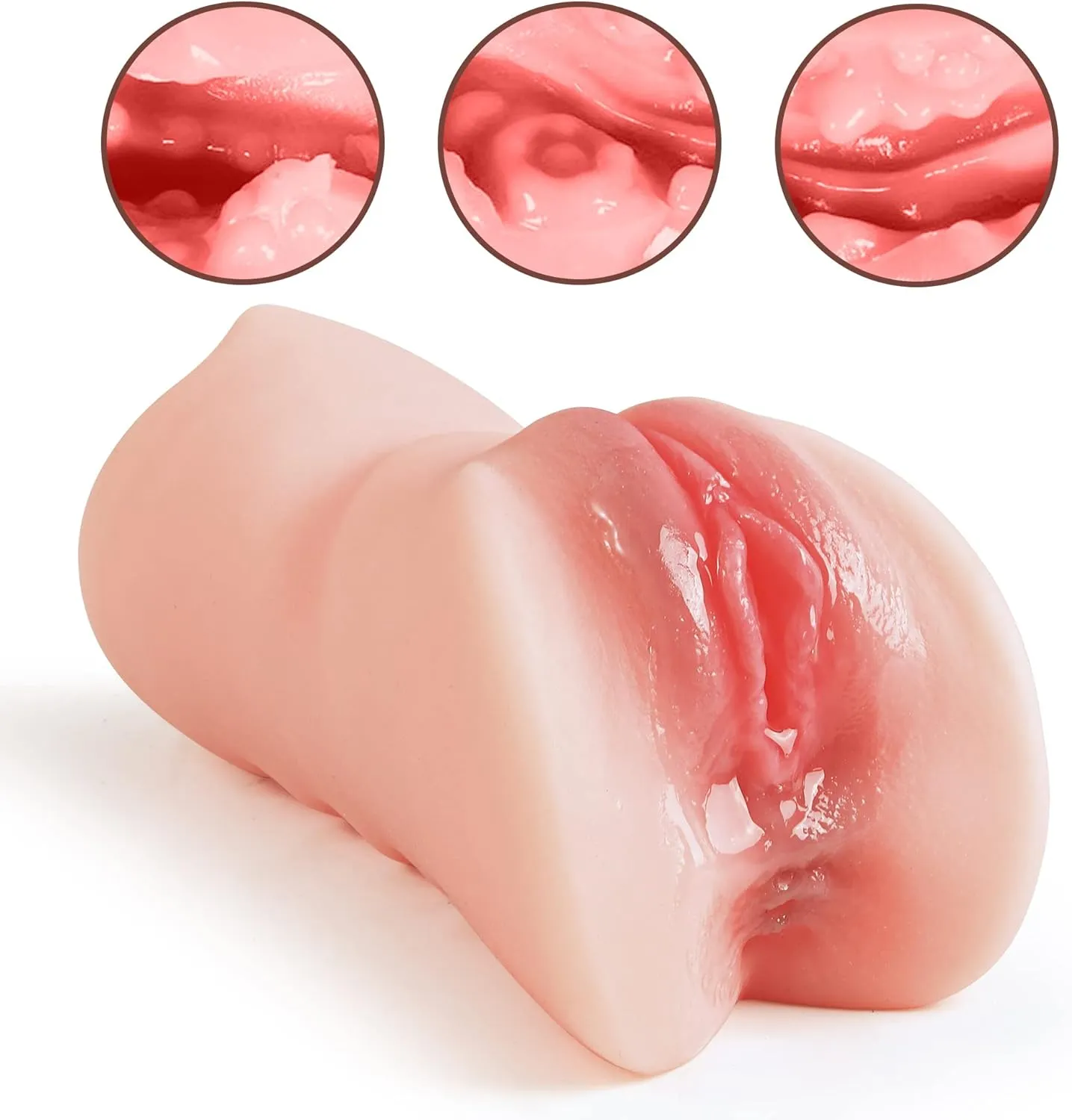 3 in 1 Pocket Pussy Male Masturbator & Drying Stick&Waterproof Storage Bag, Double-Ended Male Sex Toy Mouth Tongue Textured Vagina & Tight Anus for Men Masturbation (Flesh)