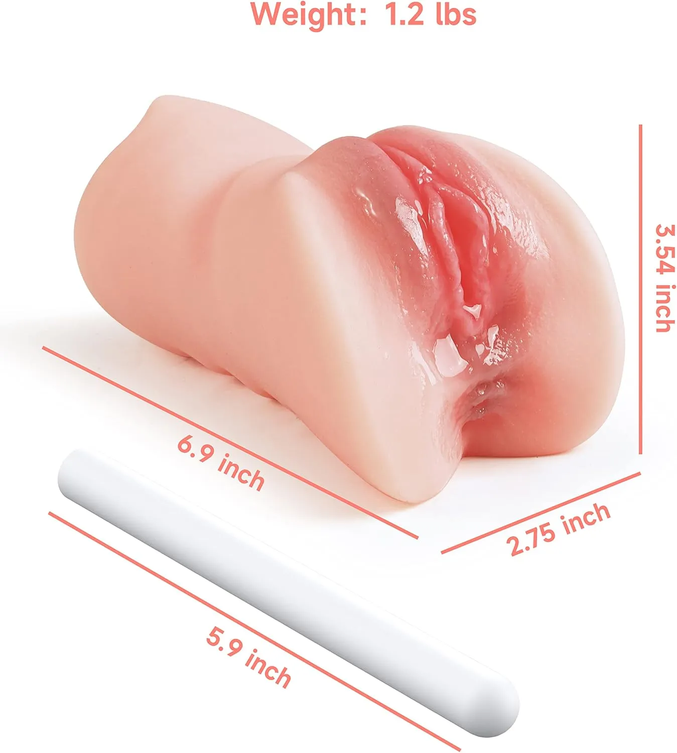 3 in 1 Pocket Pussy Male Masturbator & Drying Stick&Waterproof Storage Bag, Double-Ended Male Sex Toy Mouth Tongue Textured Vagina & Tight Anus for Men Masturbation (Flesh)