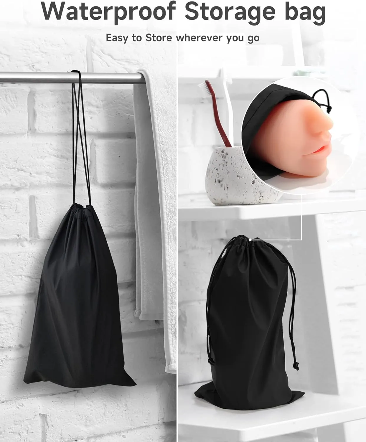 3 in 1 Pocket Pussy Male Masturbator & Drying Stick&Waterproof Storage Bag, Double-Ended Male Sex Toy Mouth Tongue Textured Vagina & Tight Anus for Men Masturbation (Flesh)