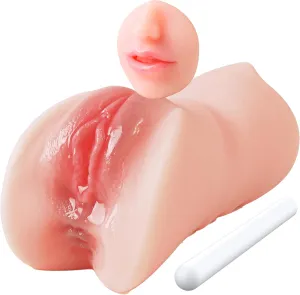 3 in 1 Pocket Pussy Male Masturbator, Sex Doll with 3D Textured Vagina & Tight Anus & Drying Stick, Adult Sex Toy Male Blowjob Stroker with Real Mouth Tongue for Man Masturbation (Fair Skin)