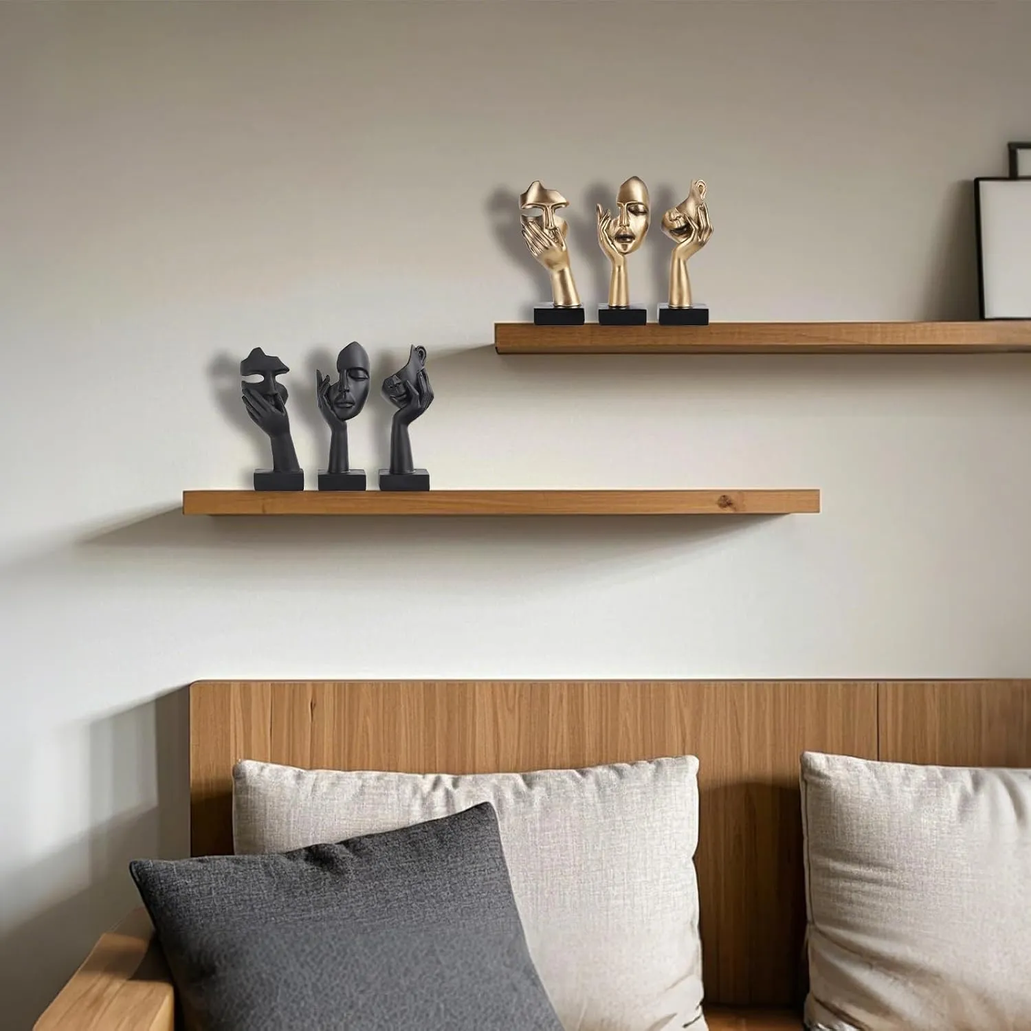 3 Pcs Thinker Small Statue Set - Golden Black Abstract Art Sculpture Modern Living Room Shelf Aesthetic Decor Coffee Table Office Bookshelf Bathroom Counter Decor (3 PCS Gold)