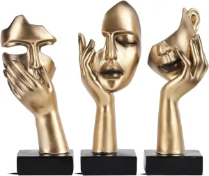 3 Pcs Thinker Small Statue Set - Golden Black Abstract Art Sculpture Modern Living Room Shelf Aesthetic Decor Coffee Table Office Bookshelf Bathroom Counter Decor (3 PCS Gold)