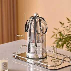 360° Rotating Makeup Organizer (Silver) - Cosmetic Storage with Visible Cover for Lipstick, Eyeliner & Brushes, Desktop Organizer