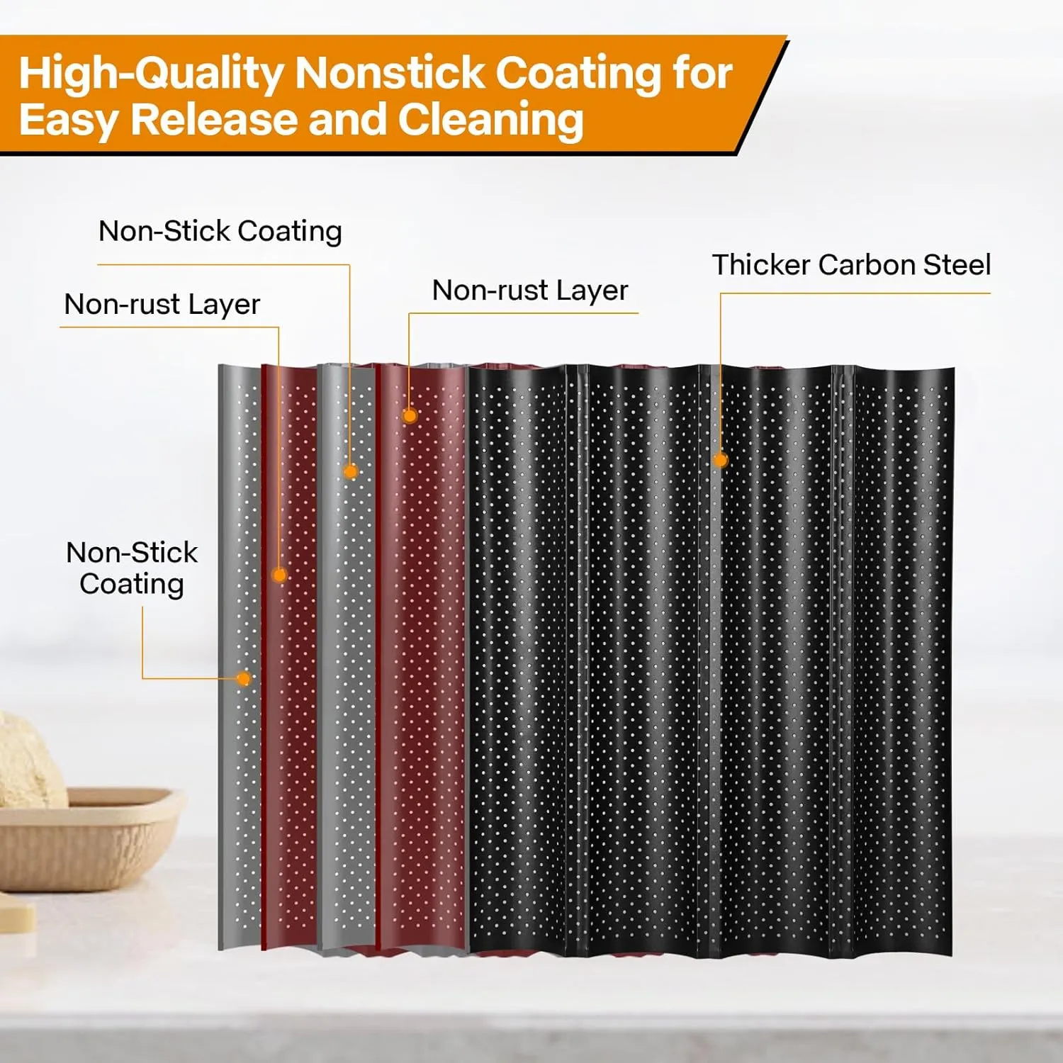 4-Slot French Baguette Pan Set, Non-Stick French Bread Pan, Baguette Baking Pan with Proofing Cloth, Bread Lame, Home Baking Tools Kit for Homemade Bread