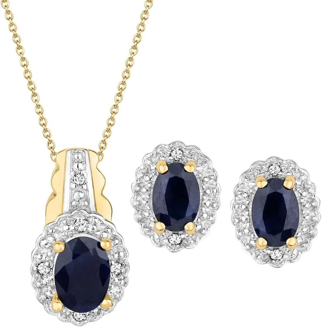 4.00 Carat Simulated Green Emerald & Diamond Halo Pendant Necklace Stud Earrings Set 14K White/Yellow Gold Plated Silver