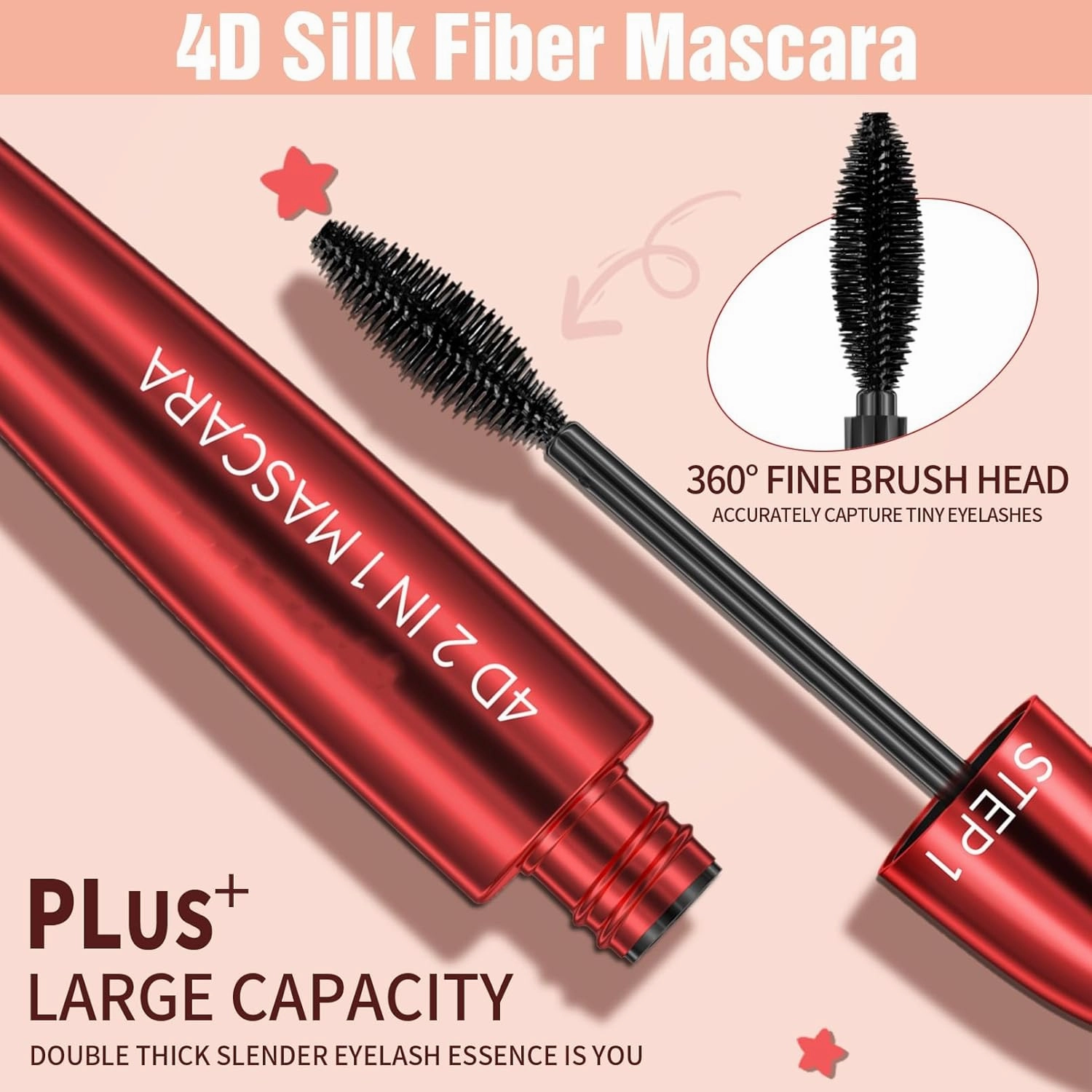 4D Silk Fiber Mascara, 2-in-1 Waterproof Mascara, Long-Lasting Length and Volume (UK ONLY)