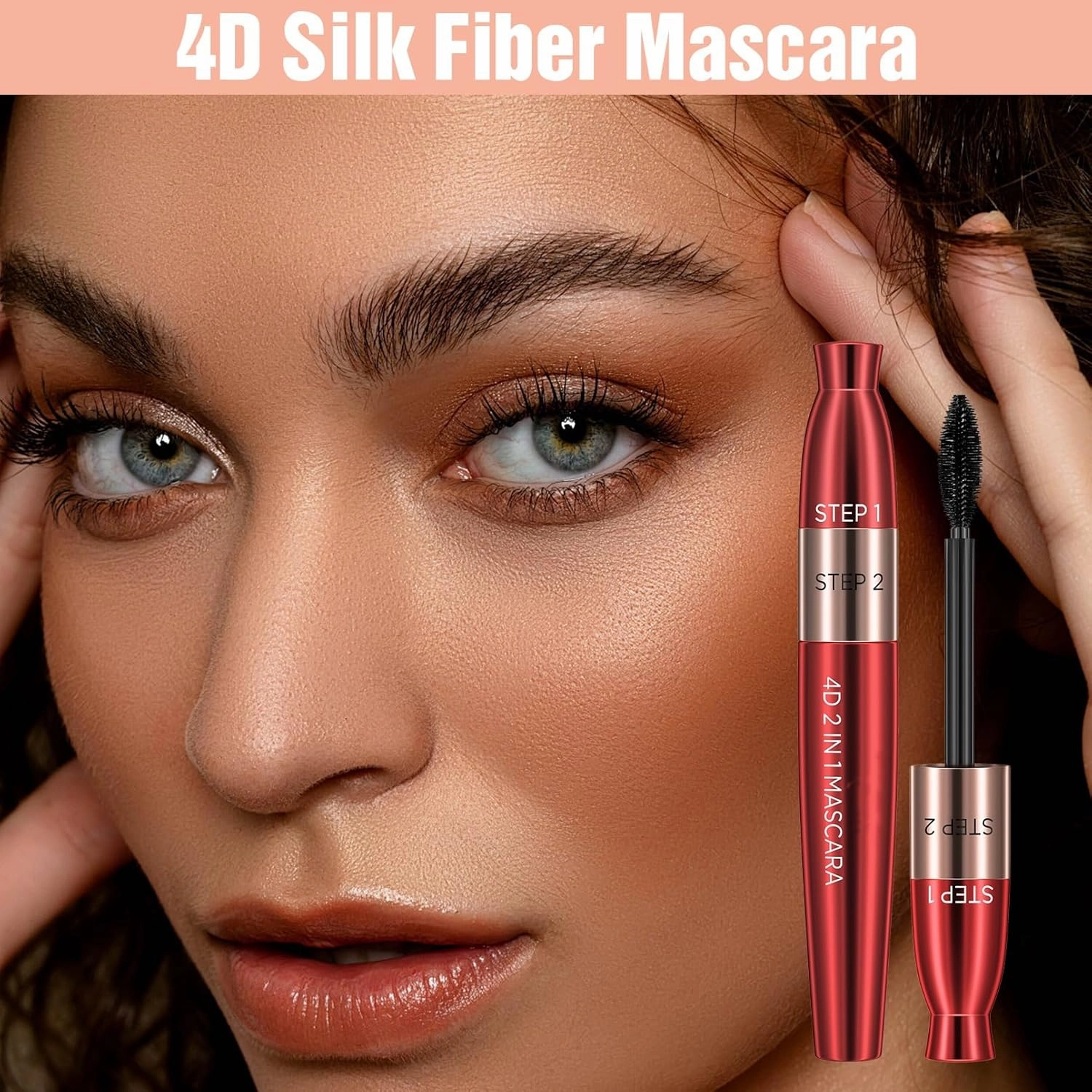 4D Silk Fiber Mascara, 2-in-1 Waterproof Mascara, Long-Lasting Length and Volume (UK ONLY)