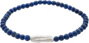 4mm Round Semi-Precious Gemstone Stretch Bracelet with White Cultured Freshwater Biwa Stick Pearl Centerpiece, 7"
