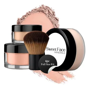 4pc Full Size Kit (Light Tan) Mineral Makeup Matte Translucent Loose Foundation   Kabuki Brush   Concealer   Finishing Setting Powder   Bare Face Full Coverage SPF 30 All Skin Types Waterproof