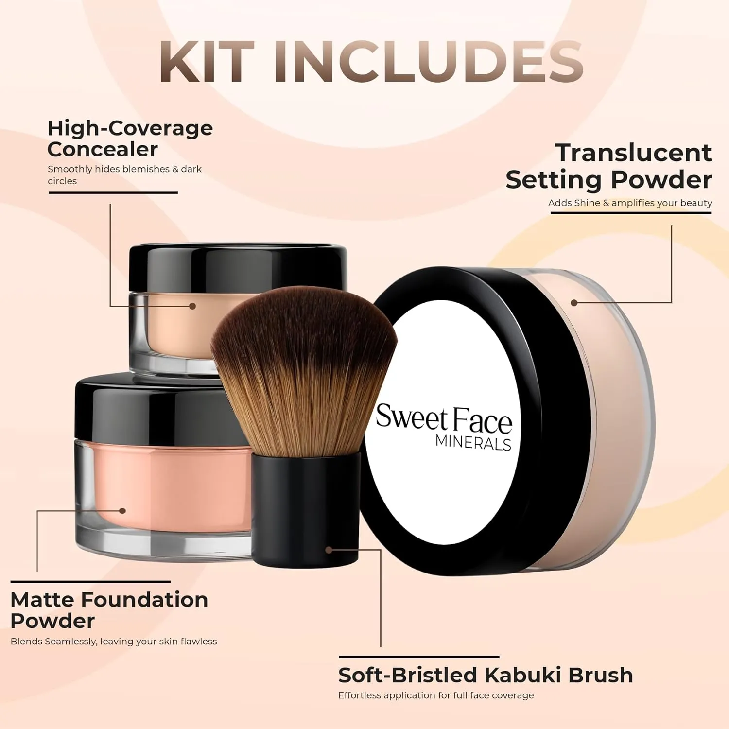 4pc Full Size Kit (Light Tan) Mineral Makeup Matte Translucent Loose Foundation   Kabuki Brush   Concealer   Finishing Setting Powder   Bare Face Full Coverage SPF 30 All Skin Types Waterproof