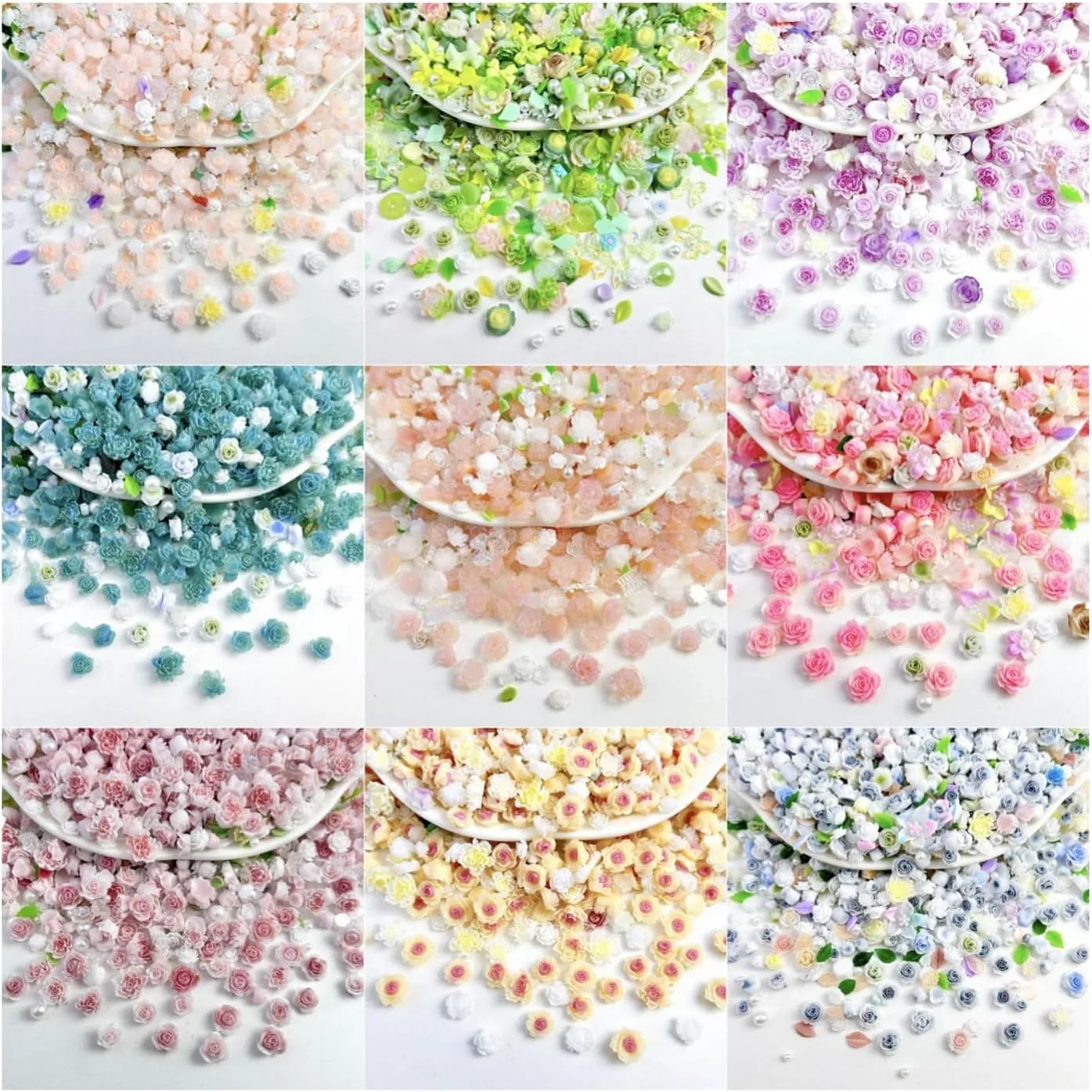 500Pcs Rose Flower Nail Charms, Bright Pink White Resin 3D Floral Nail Art with White Faux Pearl for Nail Art DIY Crafts, Clothes, Jewel Accessories, Manicure Design Crafts(Mixed Size)