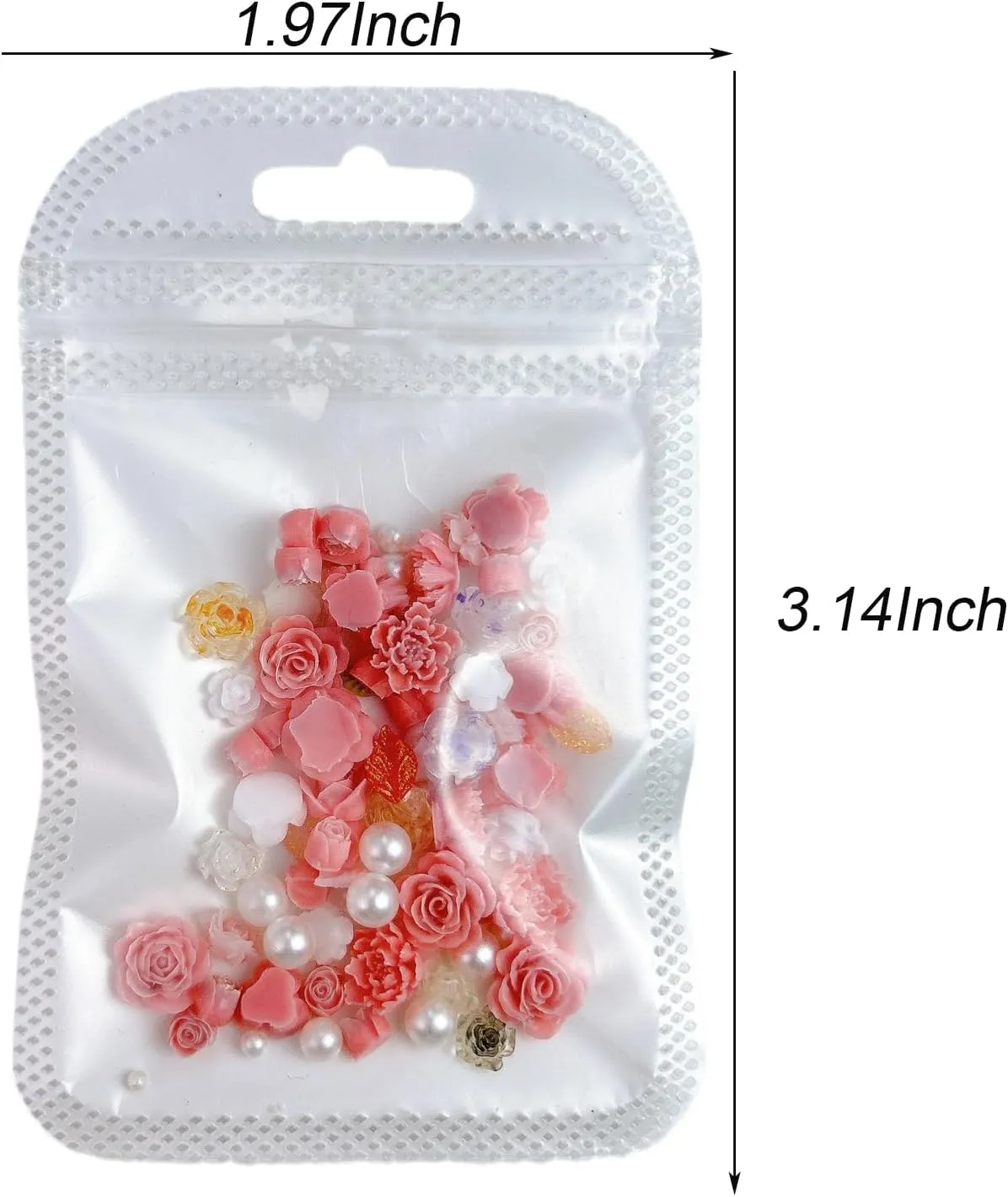 500Pcs Rose Flower Nail Charms, Bright Pink White Resin 3D Floral Nail Art with White Faux Pearl for Nail Art DIY Crafts, Clothes, Jewel Accessories, Manicure Design Crafts(Mixed Size)