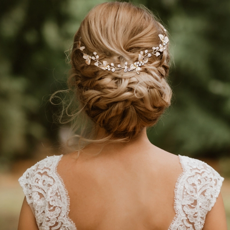 7430 Pretty, feminine chic gold hair vine.