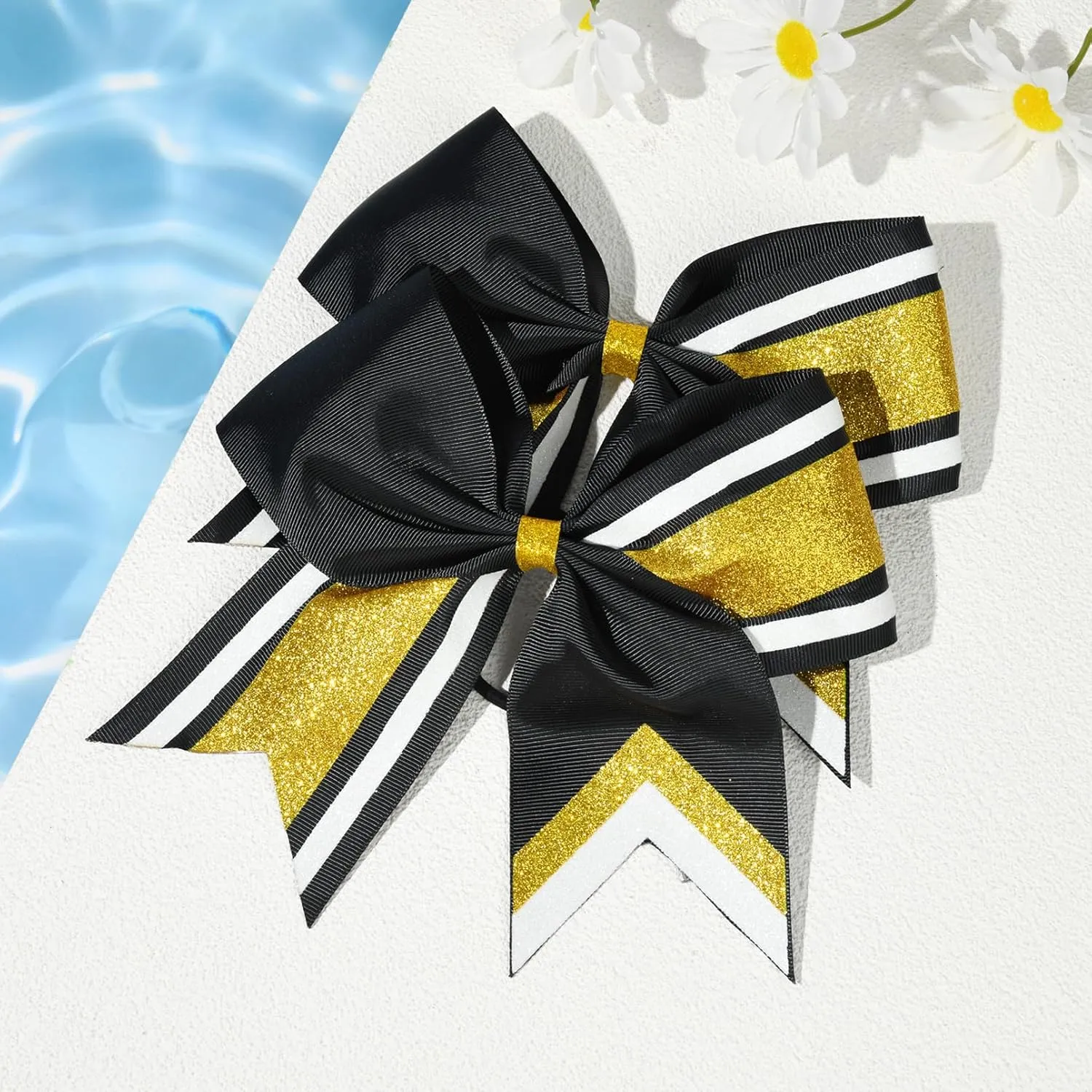 8 PCS Large Cheer Hair Bows 8" Glitter Hair Bows Gold Black Sparkly Cheerleading Softball Team Bow Hair Accessories for cheerleaders football Competition Sports