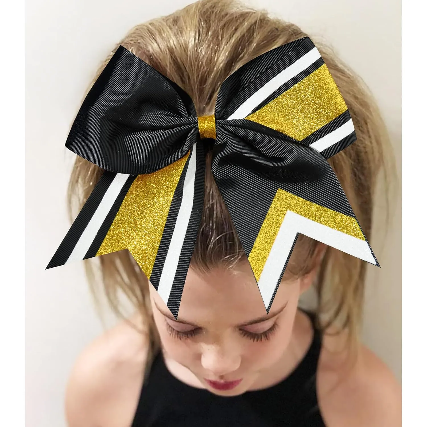 8 PCS Large Cheer Hair Bows 8" Glitter Hair Bows Gold Black Sparkly Cheerleading Softball Team Bow Hair Accessories for cheerleaders football Competition Sports