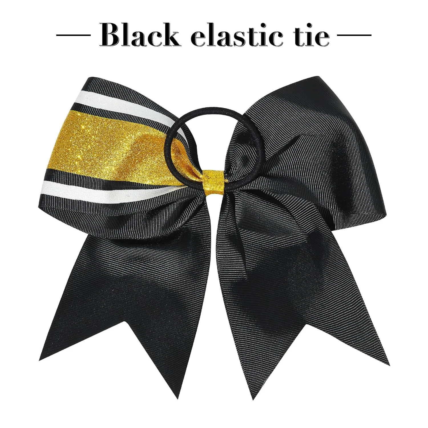 8 PCS Large Cheer Hair Bows 8" Glitter Hair Bows Gold Black Sparkly Cheerleading Softball Team Bow Hair Accessories for cheerleaders football Competition Sports