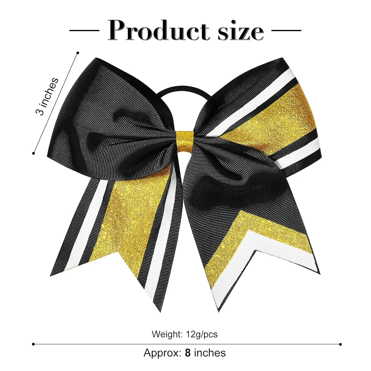 8 PCS Large Cheer Hair Bows 8" Glitter Hair Bows Gold Black Sparkly Cheerleading Softball Team Bow Hair Accessories for cheerleaders football Competition Sports