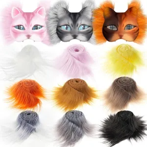 9 Pcs 1.97" x 39.37" Faux Fur Strips for Therian Mask Fluffy Fuzzy Fabric Craft Fur for Therian Gear Furry Mask DIY Material (Bright Color)