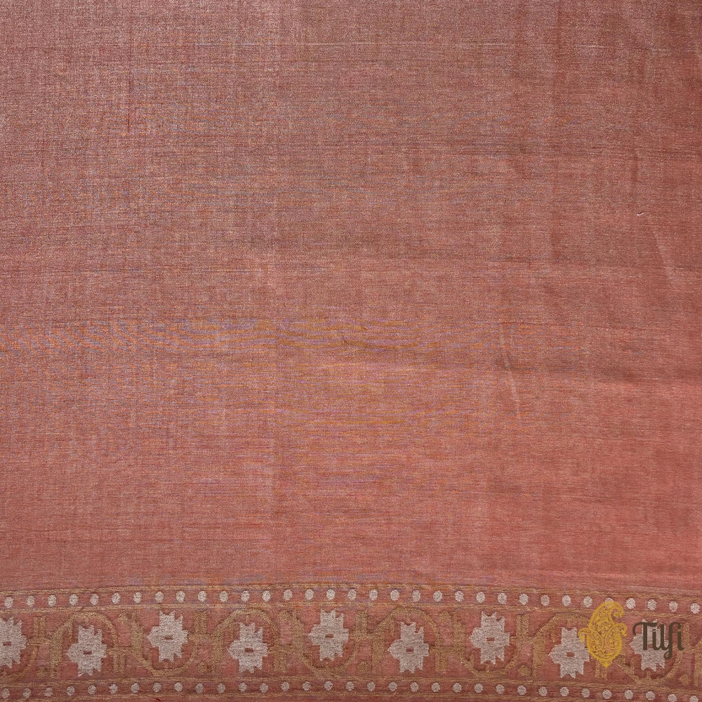 'Kairavi' Light Coral Peach Pure Cotton Tissue Real Zari Banarasi Handloom Saree