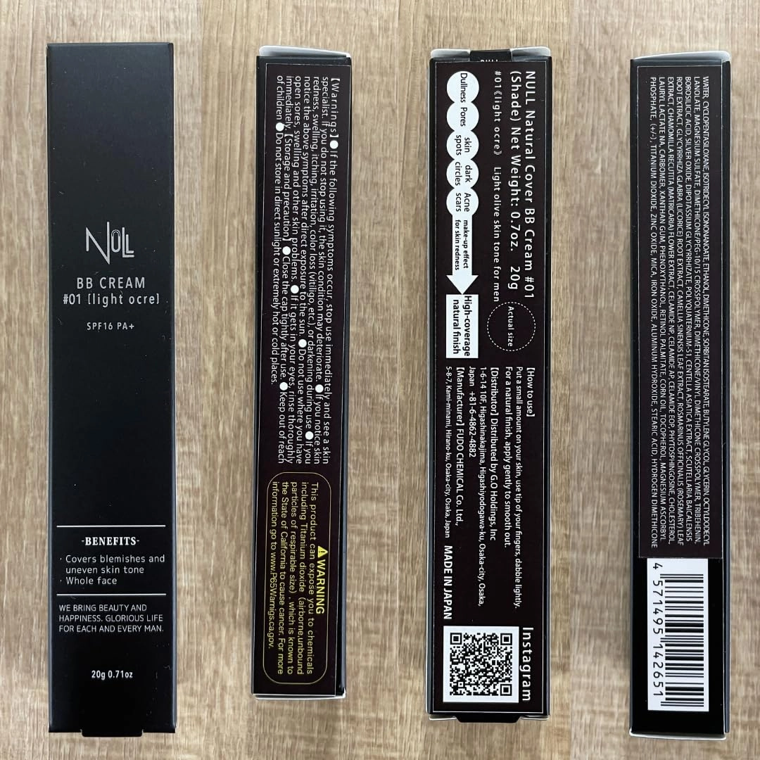 [Matte Finish] NULL mens BB Cream, Mens concealer, Tinted Moisturizer broad spectrum SPF30 PA  , CC cream, Revitalising Nourishing Tone Up Cream, Natural Cover, 0.7oz Made in Japan (Light Ochre)
