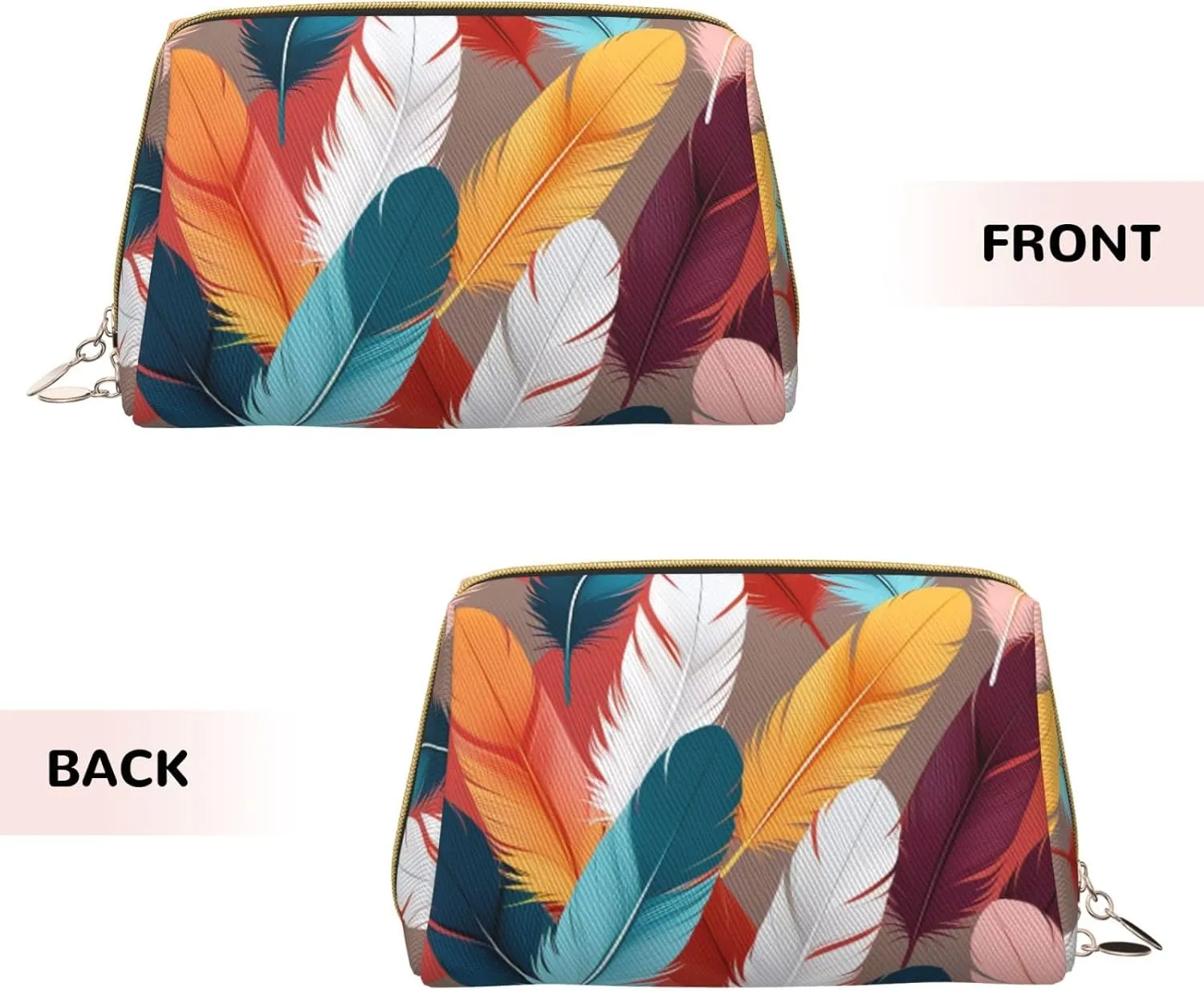Abstract Feathers Printed Small Makeup Bag,Travel Cosmetic Bag Purse with Zipper,Water-resistant Makeup Organizer Bag for Women