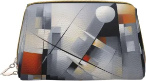 Abstract Gray Printed Small Makeup Bag,Travel Cosmetic Bag Purse with Zipper,Water-resistant Makeup Organizer Bag for Women