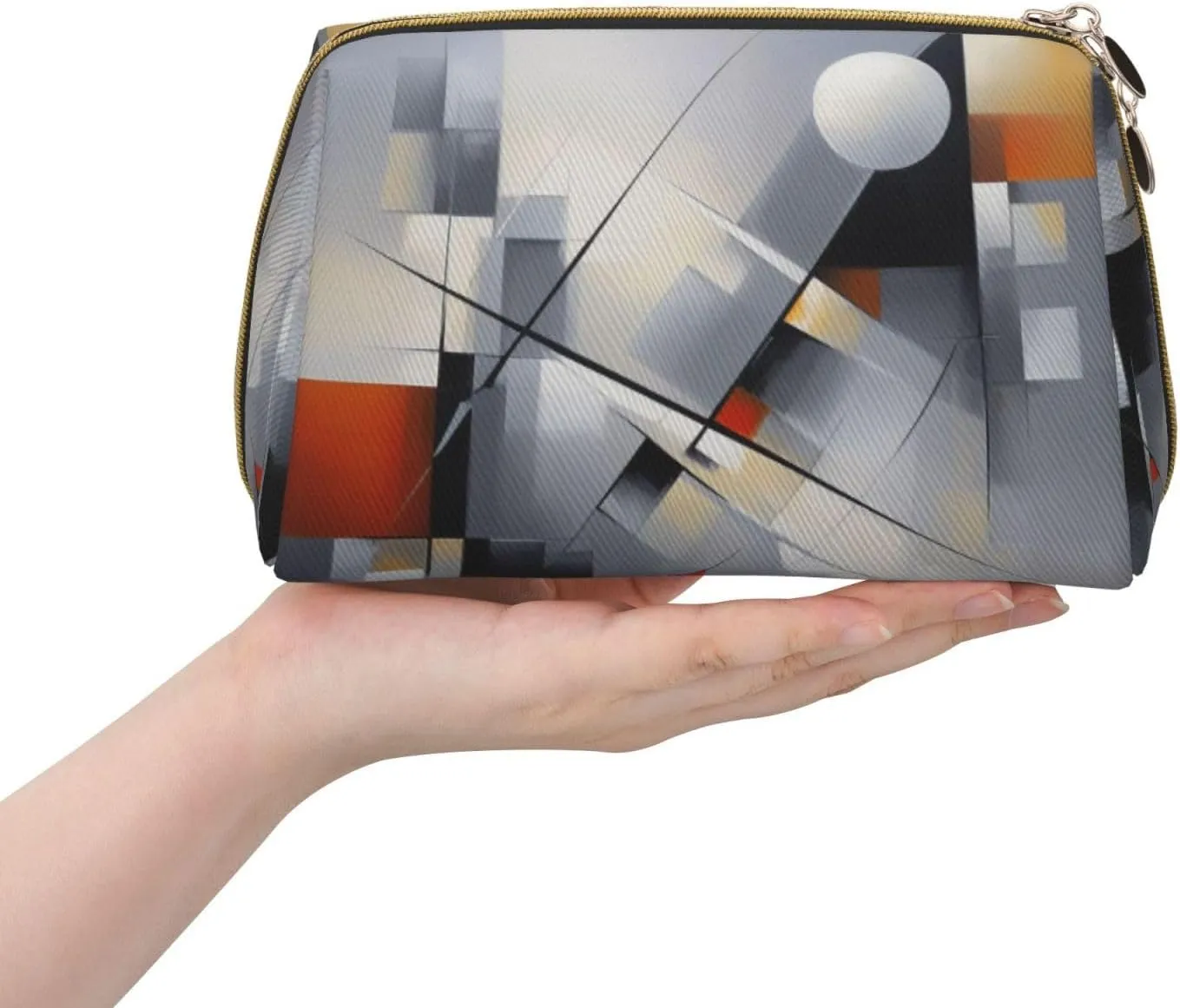 Abstract Gray Printed Small Makeup Bag,Travel Cosmetic Bag Purse with Zipper,Water-resistant Makeup Organizer Bag for Women