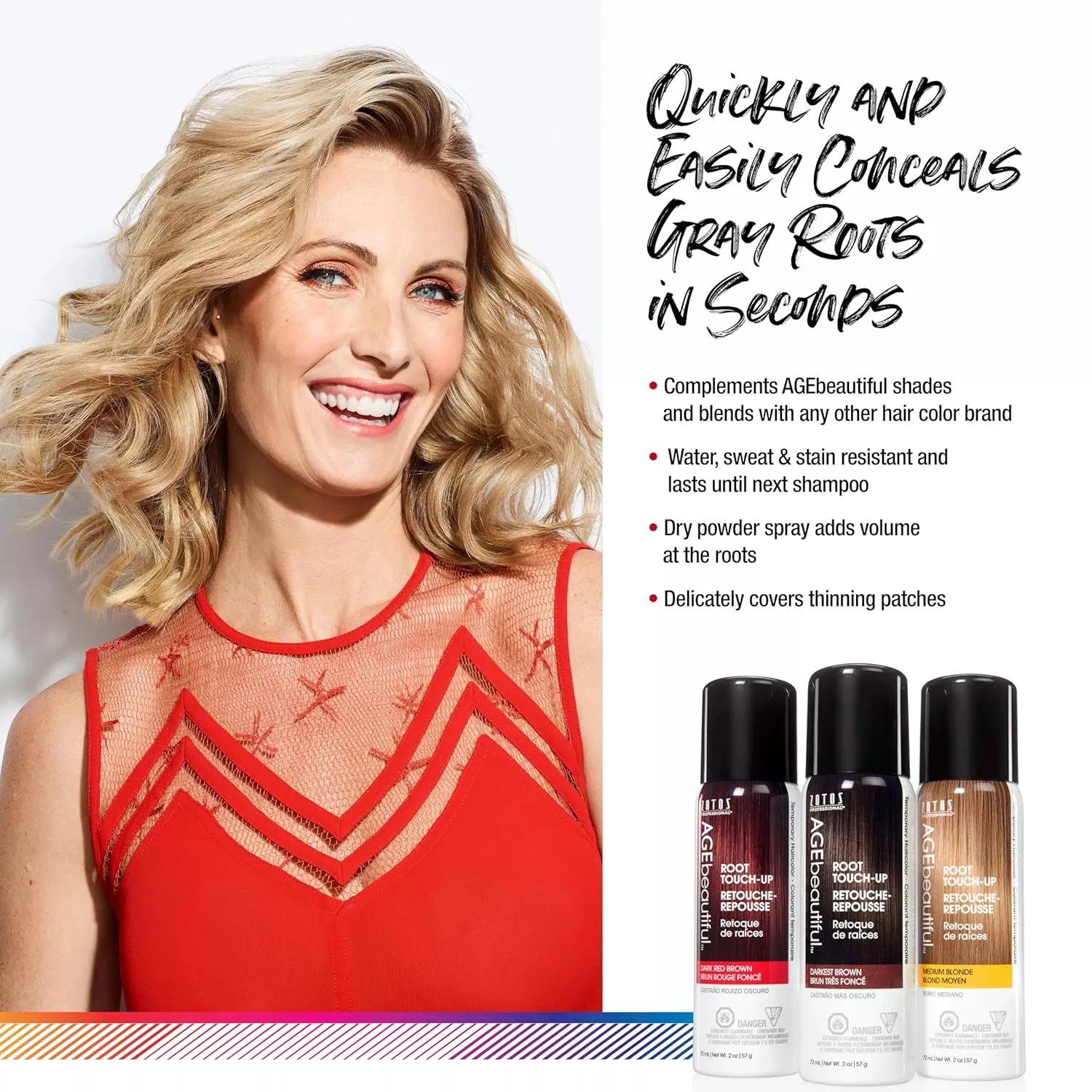AGE beautiful Root Touch Up Hair Color Spray | Touch-Up Gray Concealer | Temporary Cover Up | Adds Volume & Covers Thinning Patches | Water, Sweat, Stain Resistant
