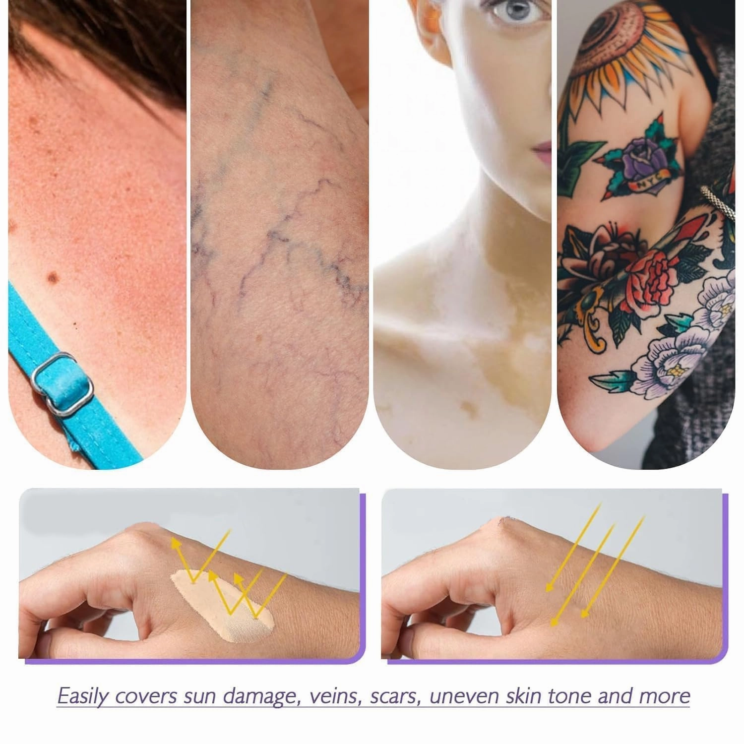 All over Complexion Perfector, Body Coverage Perfector, Tattoo Cover up Waterproof, Cream Body Makeup, Transfer-Resistant Body Makeup, Long Last Body Foundation (2PCS)